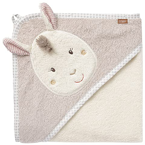 Fehn Kapuzenbadetuch Lama – Bade-Poncho aus Frottee mit Kapuze und niedlichem Lama Motiv – saugstark & kuschelweich – für Babys und Kleinkinder ab 0+ Monaten