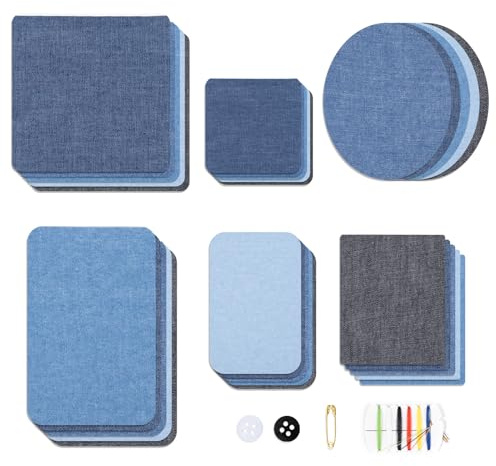 30 Stück Jeans Flicken zum Aufbügeln, 5 Farben Bügelflicken 6 Größen Aufbügelflicken Rechteck Quadrat Oval Jean Flickenfür Innen Außen Hose Erwachsene Kinder