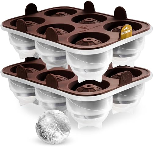 Neighbour’s Friend Patentierte Runde Eiswürfelform 2er Pack - XXL Eiskugelform für Whisky, Rum & Cocktails - 12x Eiswürfel Kugeln - Langlebige Platin-Silikon Eis Kugel Form spülmaschinengeeignet