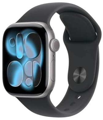 Apple Watch Series 11 GPS 46 mm Smartwatch mit Aluminiumgehäuse in Space Grau und Sportarmband in Schwarz (S/M). Schlafindex, Fitnesstracker, Gesundheitstracking, Always-On Display, Wasserschutz
