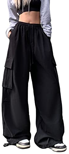 Hewlshawn Cargo Hose Baggy Y2K Vintage Gothic High Waist Hosen | Weite Leg Baggy Fallschirmhose Boyfriend Aesthetic Harajuku Streetwear Hose für Teenager Mädchen