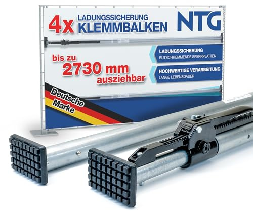 NTG Klemmbalken Sperrbalken, Sperrlatte, Stahl, 1372-2730 mm, Ladungssicherung und Transportsicherung für PKW LKW Anhänger Camper und Transporter (4 Stück)