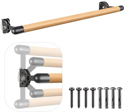 Kipika Wandmontiertes traditionelles Ballettstangensystem aus Massivholz, freistehende Ballettstange, Dehn-/Tanzstange für Heimtraining, langlebige Metallstütze, höhenverstellbar (ca. 91 cm)