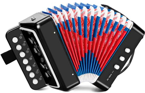 Akkordeon Kinder Ziehharmonika, 10 Tasten Knopf Akkordeon mit Riemen, Ziehamonikar Musikinstrument Geschenk für Anfänger, Akkordeon Erwachsene und Kinder ab 3 Jahre, Schwarz