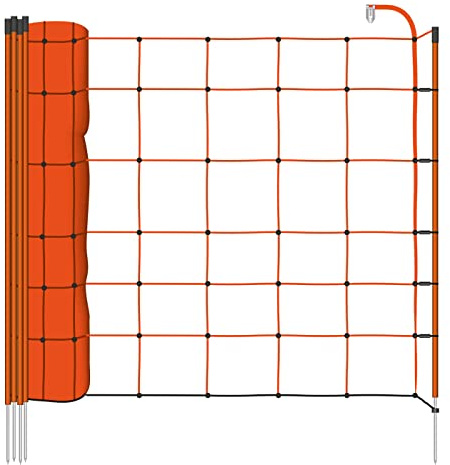 VOSS.farming Schafnetz 90cm hoch, 50m lang, inkl. 13 Pfähle mit Einzelspitze, Schafzaun, Weidezaun, Elektrozaun, Hundezaun, Schweinezaun, Stromzaun
