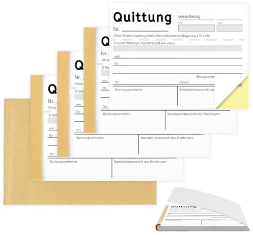 WJMY 4 Stück A6 Quer Quittungsblock mit Durchschlag, 2x40 Blatt Quittung, Rechnungsblock Kleinunternehmer, Selbstdurchschreibend, Leicht Abreißbar, für Kleinunternehmer Vereine Selbständige