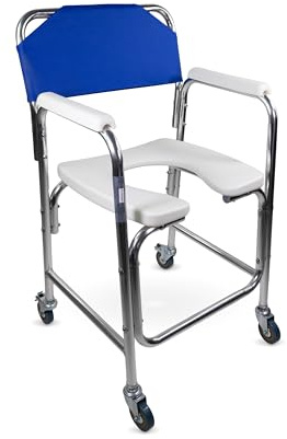 Mobiclinic, Toilettenstuhl für senioren, Manzanares, Europäische marke, Toilettenrollstuhl fahrbar, Aluminium, Mit gepolsterten armlehnen, Kommodenstuhl, Nachtstuhl rollen, Wc sitz, Leichtgewicht