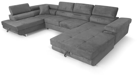 SOFILAND Ecksofa Aller U XXL-Ecksofa mit Schlaffunktion und Zwei Bettkästen in Grau, Linke Seite (Dunkelgrau)
