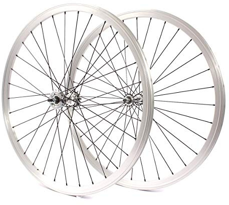 KHE Fixie Laufradsatz 700c 28 Zoll Doppelkammerfelge 32 Loch Silber 30mm hoch inkusive Starr- und Freilaufritzel