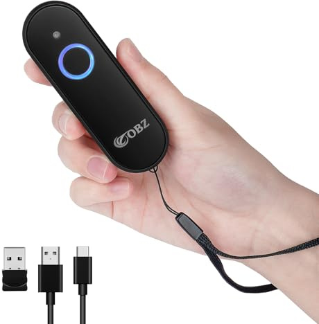 OBZ Mini Bluetooth Barcode Scanner Kabellos, 1D 2D Wireless QR Code Scanner 3-in-1 (USB/Bluetooth/2.4G), Offline Speicher, Kompatibel mit Phone Tablet POS, Tragbarer Handscanner für Lager Inventar