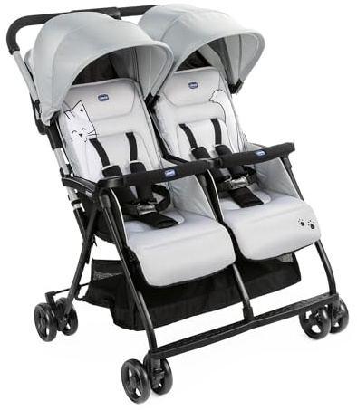 Chicco OHlalà Twin Geschwisterwagen von Geburt bis 15 kg, Kinderwagen für Zwillinge und Geschwister, Verstellbarer Faltbarer Zwillingsbuggy, Regenschutz und Ausziehbares Verdeck