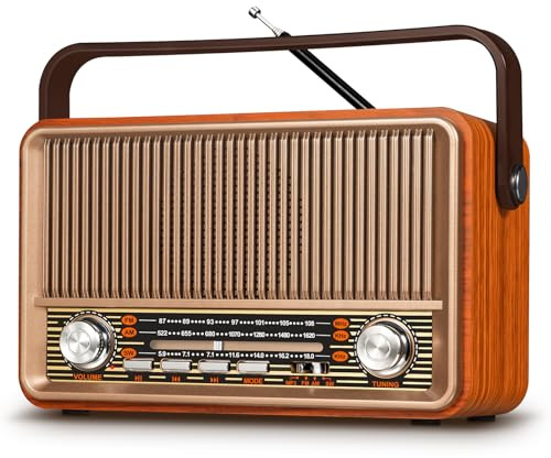 PRUNUS J-120 AM/FM/SW Retro Radio Klein mit 1800mAh Akku, oder AC-Strom | Küchenradio Nostalgie Radio mit Bluetooth, Unterstützt USB/TF/AUX Funktion, Einfaches Radios für Senioren.