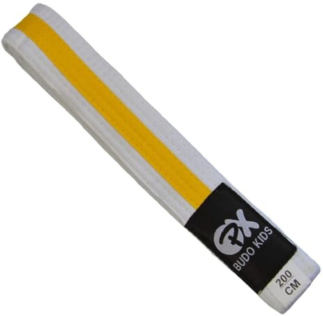 TEKKA BUDO Budogürtel Kids Soft, Längen - Weicher Farbgürtel für Kinder - Leicht zum Binden - Karate, Judo, Taekwondo, Kampfsport Weiß-Gelb 220 cm