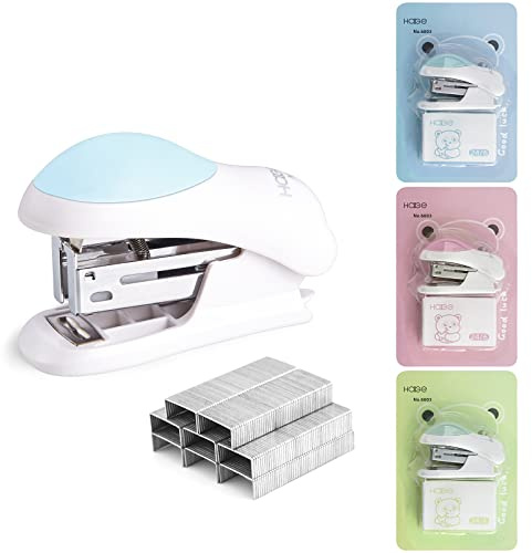 NEBURORA Mini Mühelose Desktop Hefter mit 400 Standard 24/6 Heftklammern, 2–24 Blatt Kapazität, Inklusive Integriertem Heftklammerentferner, Mini Süßes Tacker für Schüler, 3 Farboptionen(Blau)