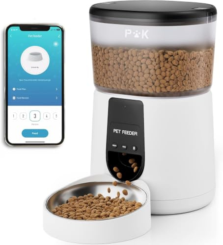 PUPPY KITTY Futterautomat Katze & Hund, 2,4 G WiFi intelligenter Katzenfutter Automat mit Edelstahlnapf für Trockenfutter, App-Steuerung, Sprachaufzeichnung, 1-10 Mahlzeiten pro Tag