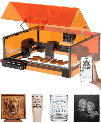 Lasergravurmaschine 20W für Maker, Werkstatt und personalisierte Projekte | L2 MAX Laser Graviermaschine mit vollgeschlossenem Gehäuse, CNC Laser Cutter 0,01mm Präzision für Holz, Metall und Acryl