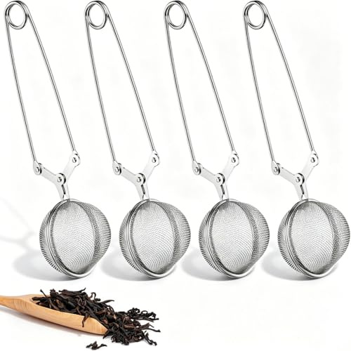 Dalephoric 4 Stück Teezange set, Teesieb für Losen Tee aus Edelstahl, Teeei in Kugelform, Feinmaschige Siebzange, Einfaches Filtern, Teezange Für Losen Tee, Zum Abfüllen von Tee, Gewürzen