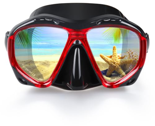 Taucherbrille für Erwachsene mit Anti-Nebel Schnorchelmaske, Schwimmmaske gehärtetem Glas und Nasenabdeckung zum Schnorcheln und Schwimmen (A-Rot)