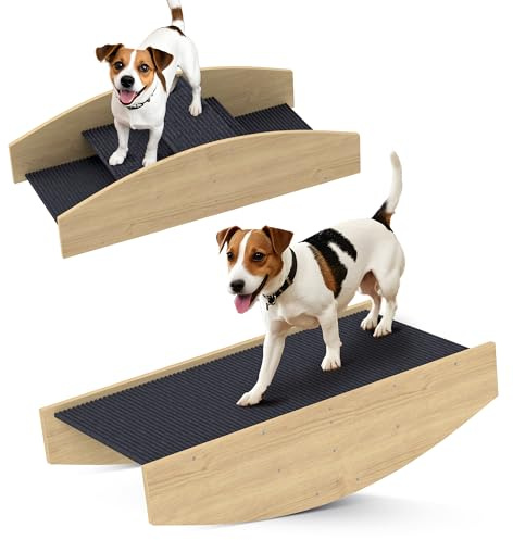 PawHut 2-in-1 Hundewippe, Hunde Agility Wippe aus Holz, Outdoor Hundesport mit rutschfeste Oberfläche, Hundetraining für Balance, für kleine, mittelgroße Hunde unter 15 kg, 80x39,5x20 cm Naturholz