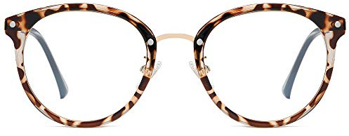 SOJOS Rund Groß Brille mit Blaulichtfilter ohne Sehstärke Anti-Blaulicht Gläser Brille SJ9001 Ashley mit Leopardenmuster Rahmen/Linse