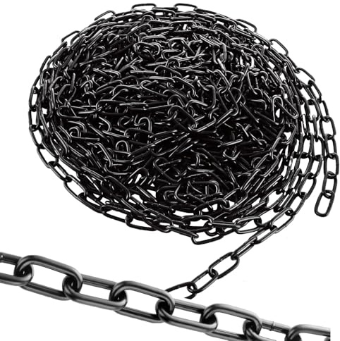 Kette Schwarz 10m 3mm, Sicherheitskette zum Aufhängen von Zäunen, Schaukelkette, Kette Hängesessel, Lampenkette, Hundekette, Schwenkkette, Trocknen der Wäschekette Verzinkte Eisenkette