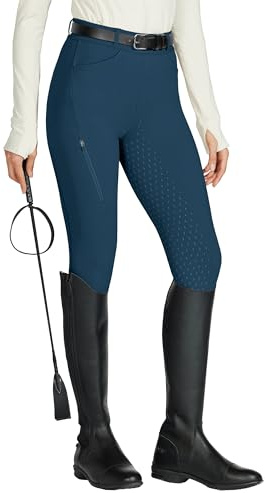 WILLIT Reitleggings Damen Reithose Silikon Vollbesatz High Waist Stretch Reithose mit Reißverschlusstasche Gürtelschlaufen