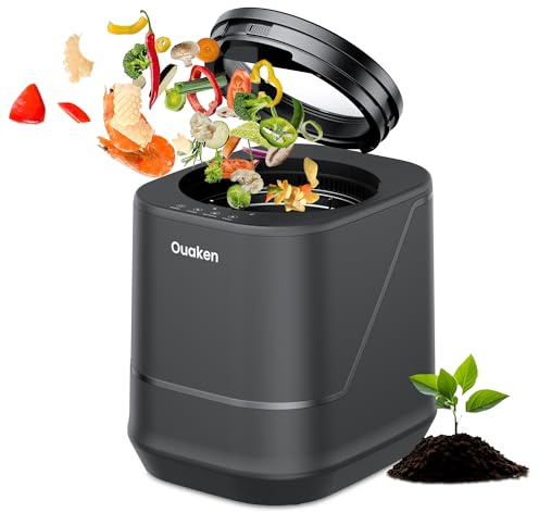 Ouaken Elektrischer Komposter Küchen, 4L Smart Küchenkomposteimer | 3 Modi, Geruchsarm, Leise, Selbstreinigung, Reduziert Lebensmittelabfälle um 90%, Verwandelt Küchenreste in Dünger, Schwarz