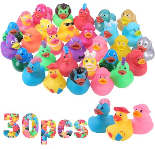 30 Stück Gummi Badeenten Quietscheentchen Badespielzeug Gummi Enten Badewannenspielzeug Pool Schwimmbad Spielzeug
