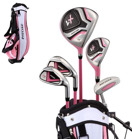 Precise X7 Junior Complete Golf Club Set für Kinder - 3 Altersgruppen Jungen & Mädchen - Rechtshänder & Linkshänder! (Pink Alter 9-12, Linkshänder)