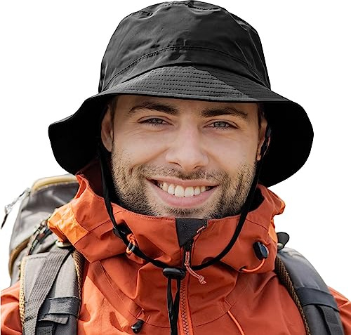 TOP-EX XL/XXL wasserdichte Regenhüte für Herren & Damen, Allwetter Outdoor Safari Hut faltbar, UPF 50 Golf Eimer Sonnenhüte zum Angeln, Wandern, Trekking, verstellbar & Winddicht
