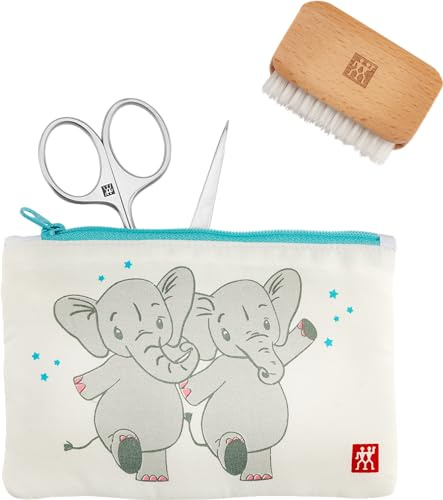 ZWILLING Baby und Kinder Nagelschere Set (Für sichere Nagelpflege, 3 teilig mit Nagelfeile und Nagelbürste, Geschenkset), Premium, Weiß