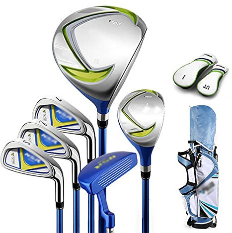 Komplettes Golfschläger-Set für Kinder, 6-teilig, mit Tasche, Jungen- und Mädchen-Golfschläger-Set, inklusive Fairway-Holz, Eisen, Putter, Kopfabdeckung, Golfständertasche, für Kin