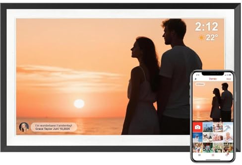 Frameo Digitaler Bilderrahmen 15,6 Zoll Groß.32GB Speicher Elektronischer Bilderrahmen WLAN mit 1920x1080 IPS Hochauflösung Touchscreen.Autorotation.Foto- und Videofreigabe über die Frameo App