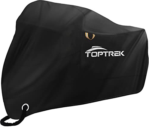 Toptrek Motorradabdeckung mit Nahtband Motorrad Abdeckplane XXXL 210D Oxford Stoff Motorradplane Wasserdicht Atmungsaktiv Outdoor Motorradgarage Schwarz(265 * 105 * 133 cm)