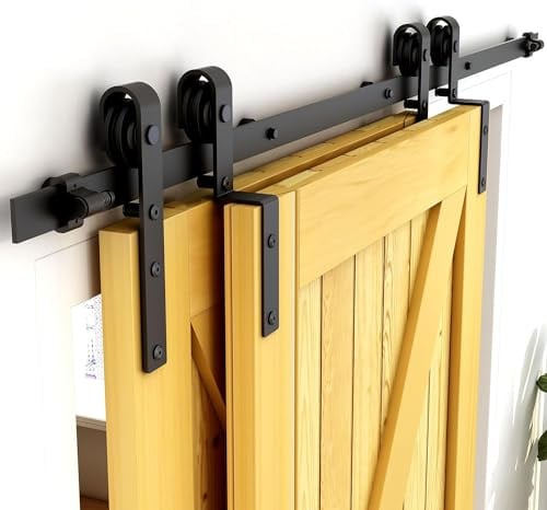 CCJH 10FT/300cm Schiebetürsystem Laufschiene Schiebetürbeschlag für Bypass 2 Holzschiebetür Zubehör Barn Door Hardware Kit Schwarz