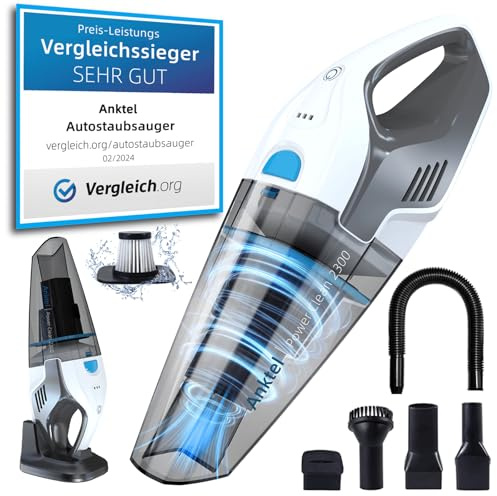 Anktel Handstaubsauger Testsieger mit Ladestation -PowerClean2300- Handstaubsauger Akku Kabellos Nass&Trocken mit Waschbar HEPA-Filter Handsauger Beutellos Staubsauger Ersatzfilter