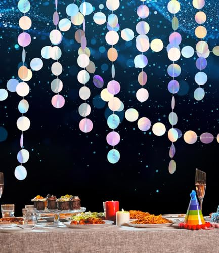 78 Ft Papier Girlande, 6 Stück 4m Hängende Iridescent Runde Garland, Bunt Glitzer Circle Dots Garland für Party Deko, Geburtstag, Hochzeitsdeko