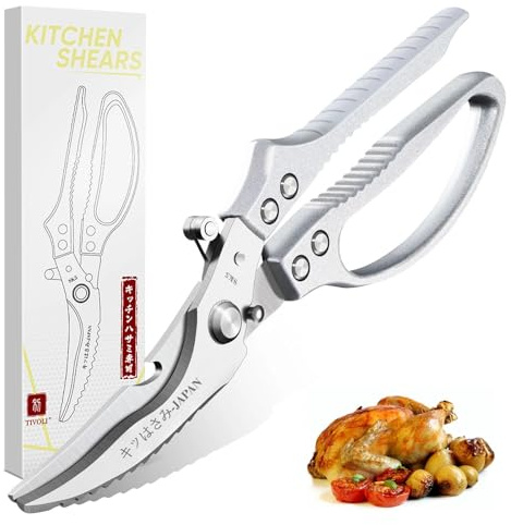 TIVOLI Silber Edelstahl Küchenschere - Profi Geflügelschere mit Sicherheitsverschluss, multifunktional für Fleisch, Knochen und Kräuter