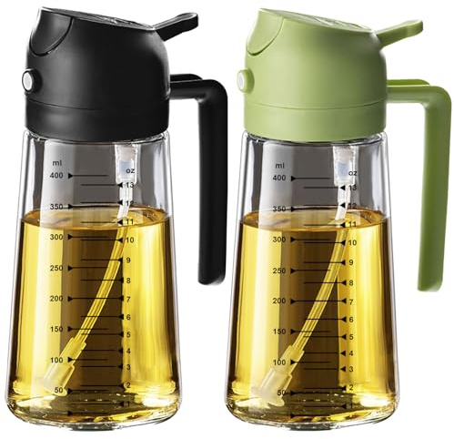 TrendPlain - 470ml Öl Sprühflasche - 2 in 1 Ölspender und Ölsprüher - Ölspray mit Etiketten - Küchen Gadgets für Kochen, Salat und Grill - mit lichtschützendem Design - Schwarz & Himmelblau