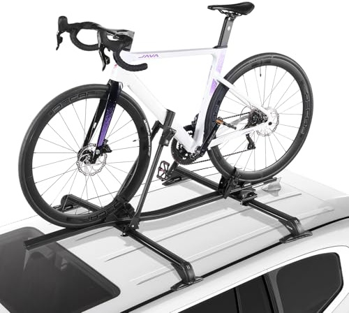 VEVOR Dachfahrradträger 15 kg Tragkraft, aufrechter Fahrraddachträger mit sicherem Verriegelungssystem für die meisten Standard-Querträger, aufrechter Autodachträger für SUV Auto, Schwarz