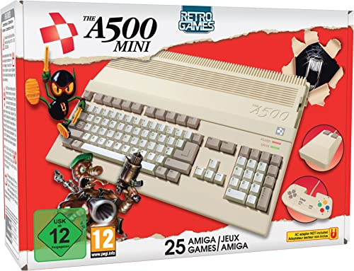 Retro Games The A500 Mini Spielkonsole Beige/Weiß/Grey mit 25 vorinstallierten Amiga-Spielen