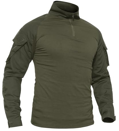 TACVASEN Herren Combat Shirts Tactical Outdoorshirt Langarm Slim Fit Military T-Shirt Atmungsaktiv Airsoft Paintball Hemd (M, Armeegrün)
