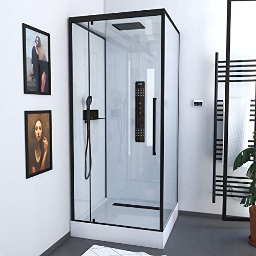 MARWELL Komplettdusche Fertigdusche White Square 90 x 90 x 215 cm – Komplett Set inkl. Duschwanne und Armatur - Eckdusche mit Fronteinstieg - Duschkabine mit hochwertigen Aluminiumprofilen