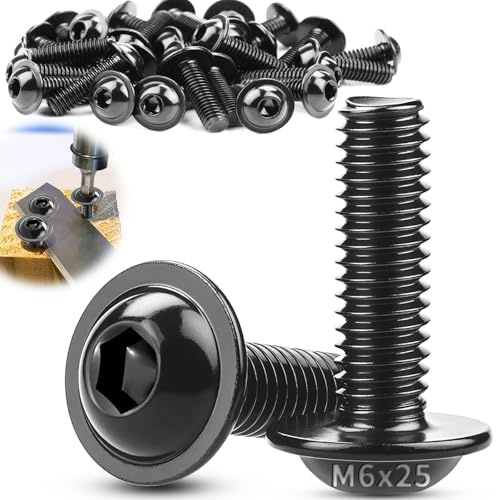 TXXATX 30 Stück Linsenkopfschrauben Edelstahl M6x25mm Schrauben M6 mit Flansch Innensechsrund ISO 7380-2 Flachkopfschrauben Edelstahl A2 V2A Schwarz Vollgewinde für Tischbeine Fahrzeugbau Holz Gerüst