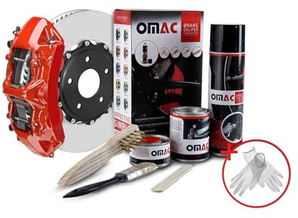 OMAC Bremssattellack Bremssattelfarbe Auto Lack Set | Bremsenreiniger und das Härtemittel Hitzebeständig Komplettsatz für 4 Bremssättel 7-teiliges