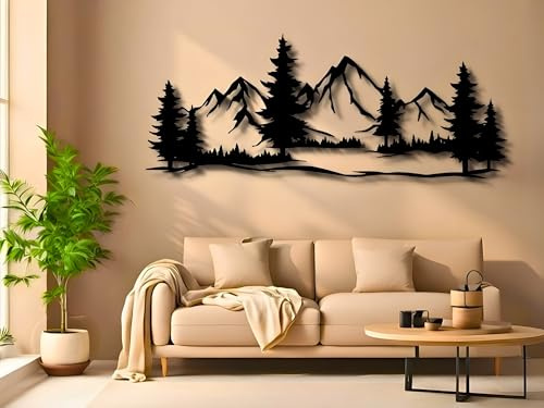 VAILLA Wanddeko Berge Wanddeko Wohnzimmer & Schlafzimmer Wandbild XXL aus Holz 3D Bilder in Schwarz Wand Deko leichte Alternative zu Metall, Moderne Deko Bilder für Zuhause