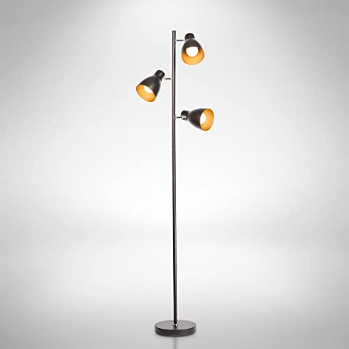 B.K.Licht - Stehlampe Vintage mit Fußtaster, schwenkbar, E27 Fassung, max. 25 Watt, Leselampe, Deko Wohnzimmer, Lampe, Deckenfluter, Standleuchte, Wohnzimmerlampe, 166,5x22 cm, Schwarz-Gold