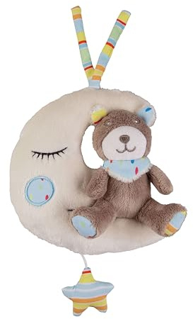 babynova Spieluhr Mond mit Teddy Bär ab 0 Monate, Einschlafhilfe für Babys, Musik Spieluhr mit der Melodie Brahms Wiegenlied - Schlafhilfe zum Aufhängen und Aufziehen – Geschenk zur Geburt