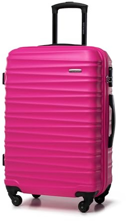 WITTCHEN Reisekoffer Rollkoffer Trolley Mittlerer Koffer Reisekoffer Hartschale aus ABS Mittelgroßkoffer mit 4 Spinner-Rollen Zahlenschloss Groove Line Größe M rosa Lufthansa/Eurowings/Ryanair