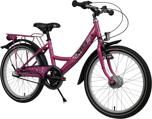 XB3 20 Zoll Kinderfahrrad für Mädchen, 3 Gänge mit Nabenschaltung, mit Nexus Nabendynamo Mädchenfahrrad mit Rücktrittbremse und LED-Licht StVZO rosa